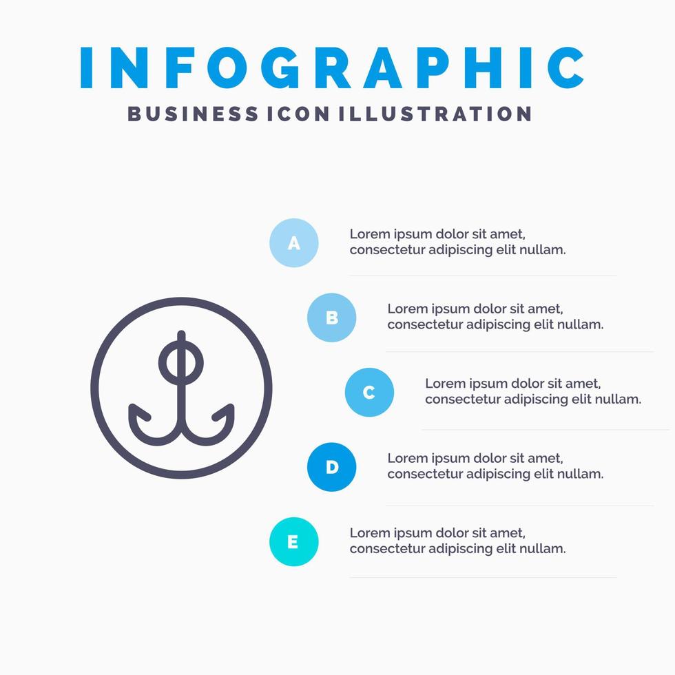 lokaas visvangst haak sport lijn icoon met 5 stappen presentatie infographics achtergrond vector