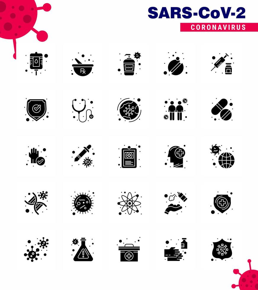 corona virus 2019 en 2020 epidemie 25 solide glyph icoon pak zo net zo injectiespuit verdovende middelen room zorg pillen virale coronavirus 2019november ziekte vector ontwerp elementen