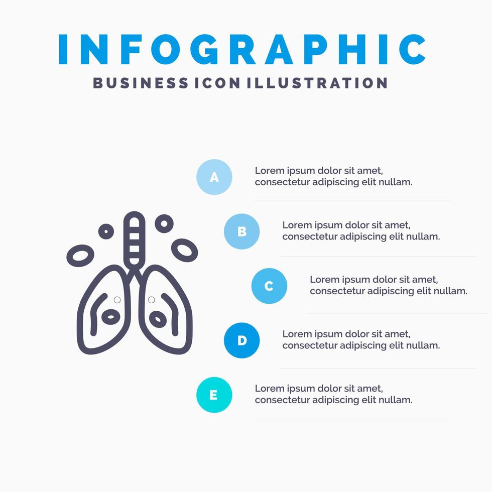 verontreiniging kanker hart long orgaan lijn icoon met 5 stappen presentatie infographics achtergrond vector