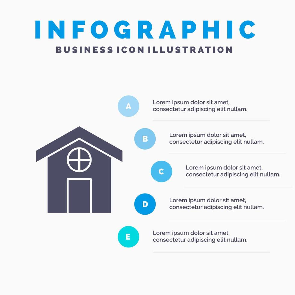 stad bouw huis solide icoon infographics 5 stappen presentatie achtergrond vector