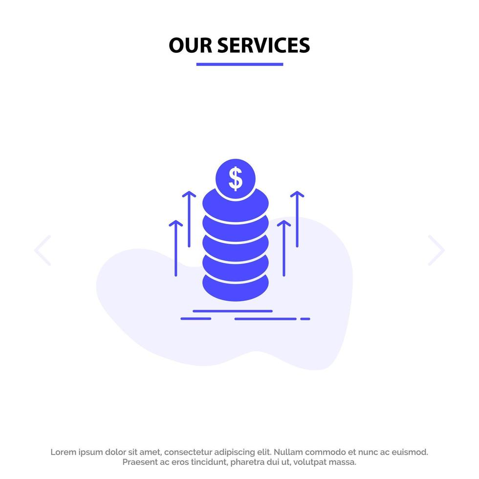 onze Diensten geld bundel overdracht munten solide glyph icoon web kaart sjabloon vector
