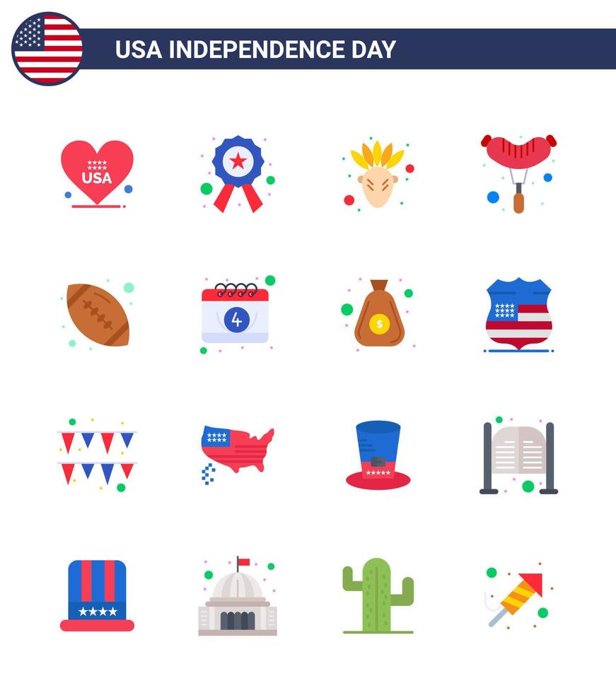 16 Verenigde Staten van Amerika vlak tekens onafhankelijkheid dag viering symbolen van Amerikaans bal rugby Amerikaans bal Frankfurter bewerkbare Verenigde Staten van Amerika dag vector ontwerp elementen