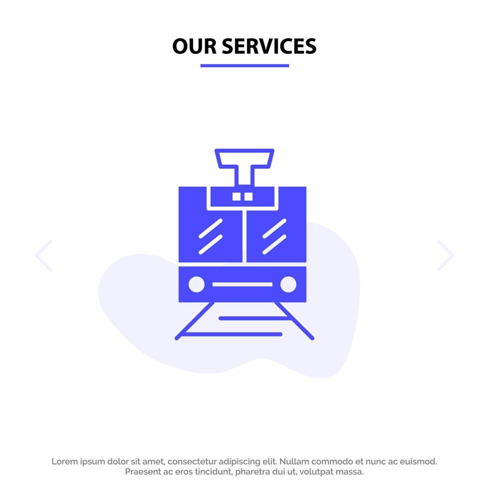 onze Diensten trein openbaar onderhoud voertuig solide glyph icoon web kaart sjabloon vector