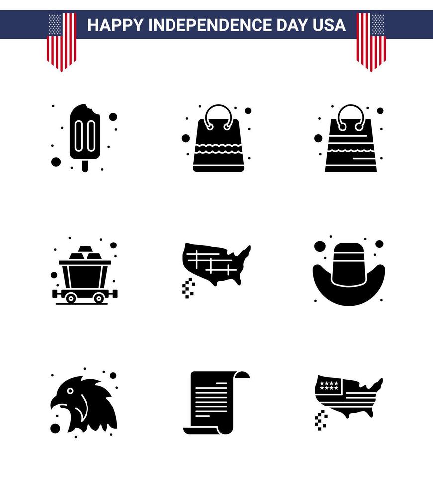 reeks van 9 modern solide glyphs pak Aan Verenigde Staten van Amerika onafhankelijkheid dag dier pet de mijne Amerikaans Verenigde bewerkbare Verenigde Staten van Amerika dag vector ontwerp elementen