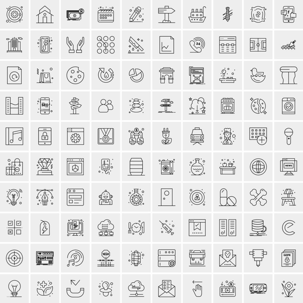 pak van 100 universeel lijn pictogrammen voor mobiel en web vector
