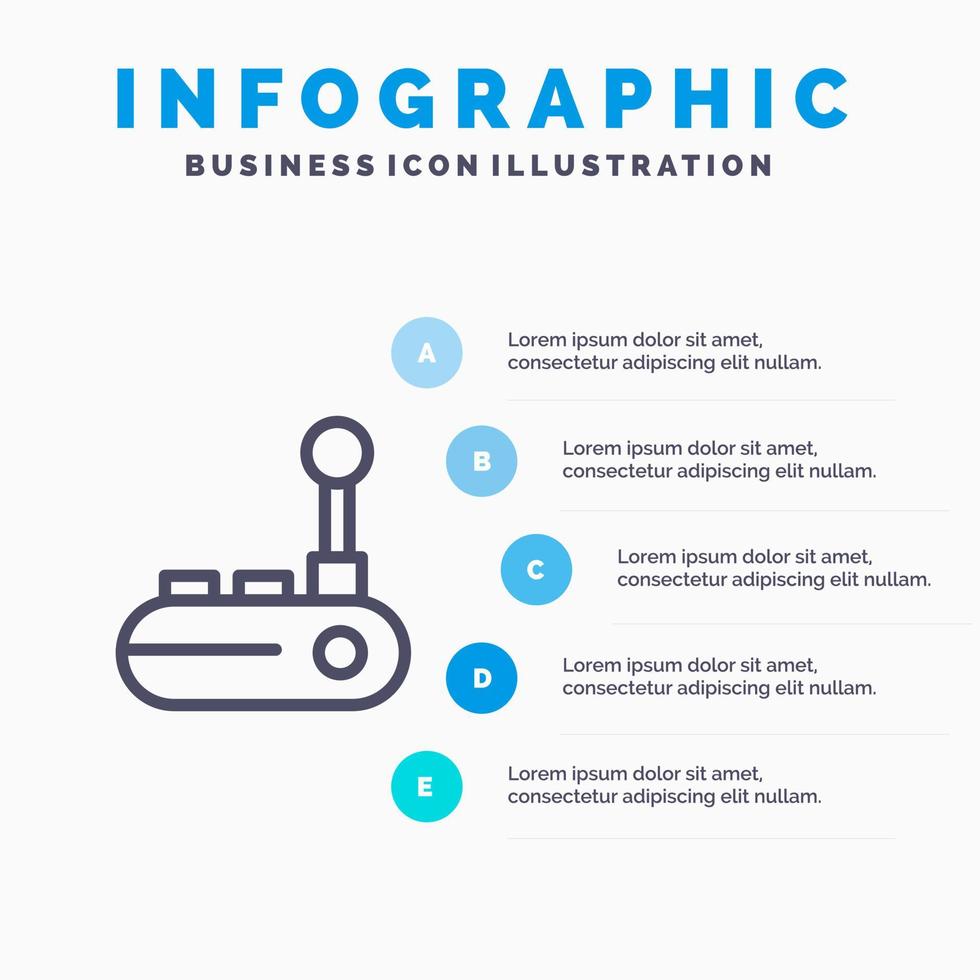 controleur vreugde stootkussen vreugde stok vreugde stootkussen lijn icoon met 5 stappen presentatie infographics achtergrond vector