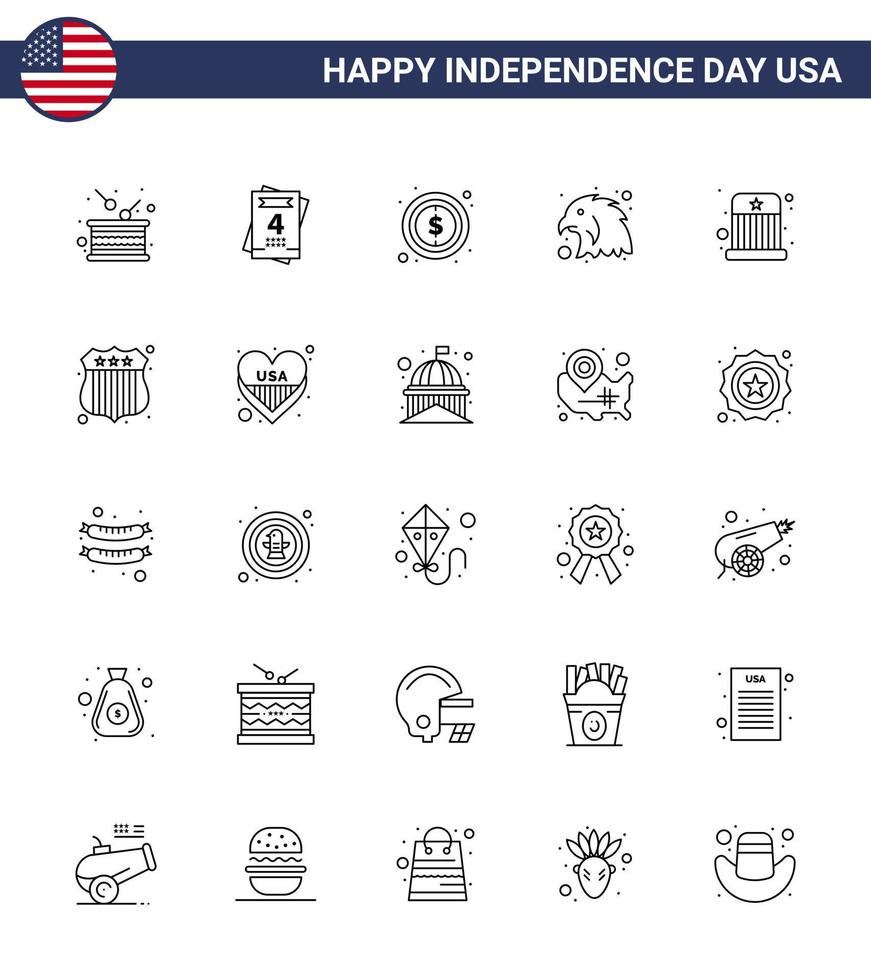 4e juli Verenigde Staten van Amerika gelukkig onafhankelijkheid dag icoon symbolen groep van 25 modern lijnen van kinderen circus Verenigde Staten van Amerika adelaar dier bewerkbare Verenigde Staten van Amerika dag vector ontwerp elementen