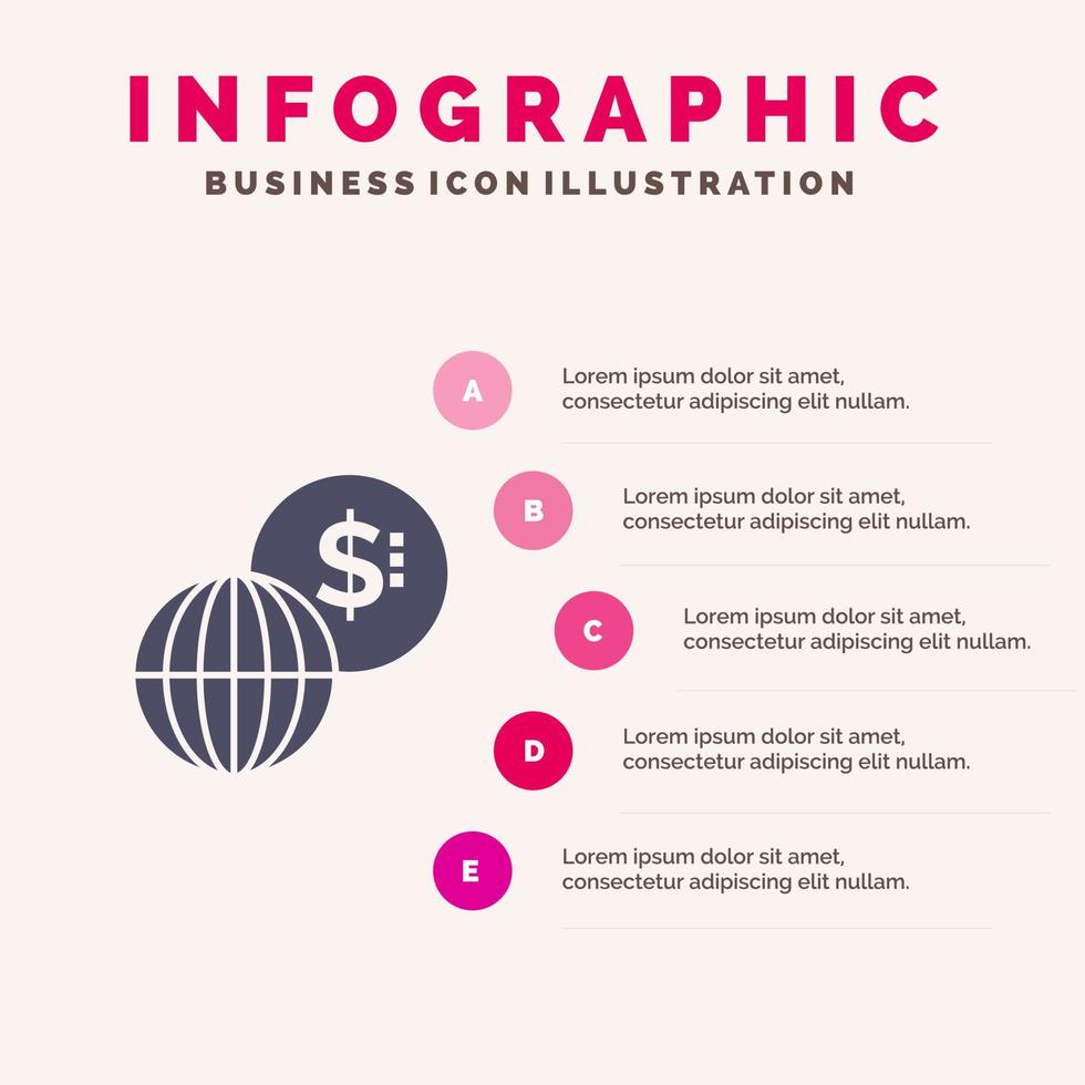 bedrijf globaal markten modern solide icoon infographics 5 stappen presentatie achtergrond vector