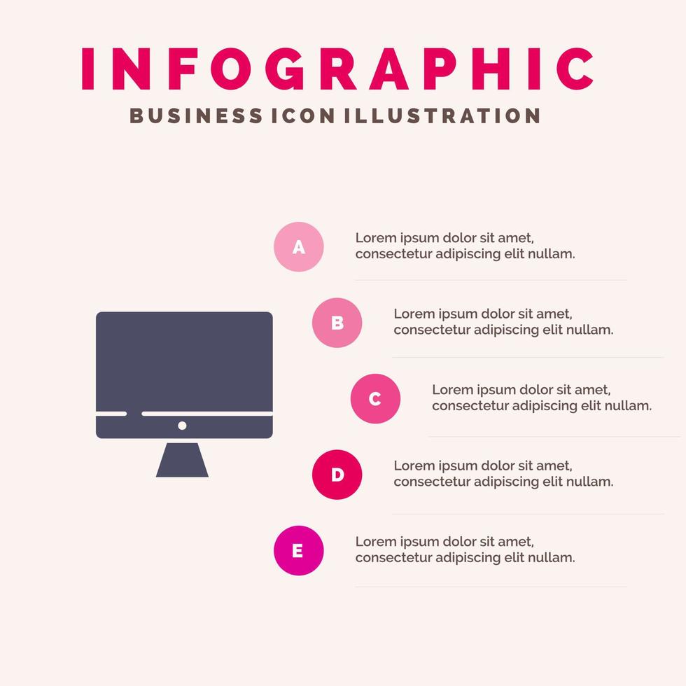 computer toezicht houden op scherm hardware solide icoon infographics 5 stappen presentatie achtergrond vector