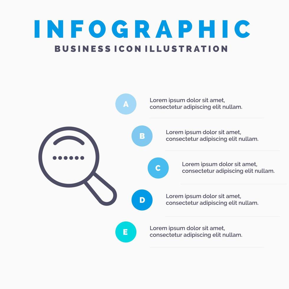 vergrootglas zoeken dol op lijn icoon met 5 stappen presentatie infographics achtergrond vector