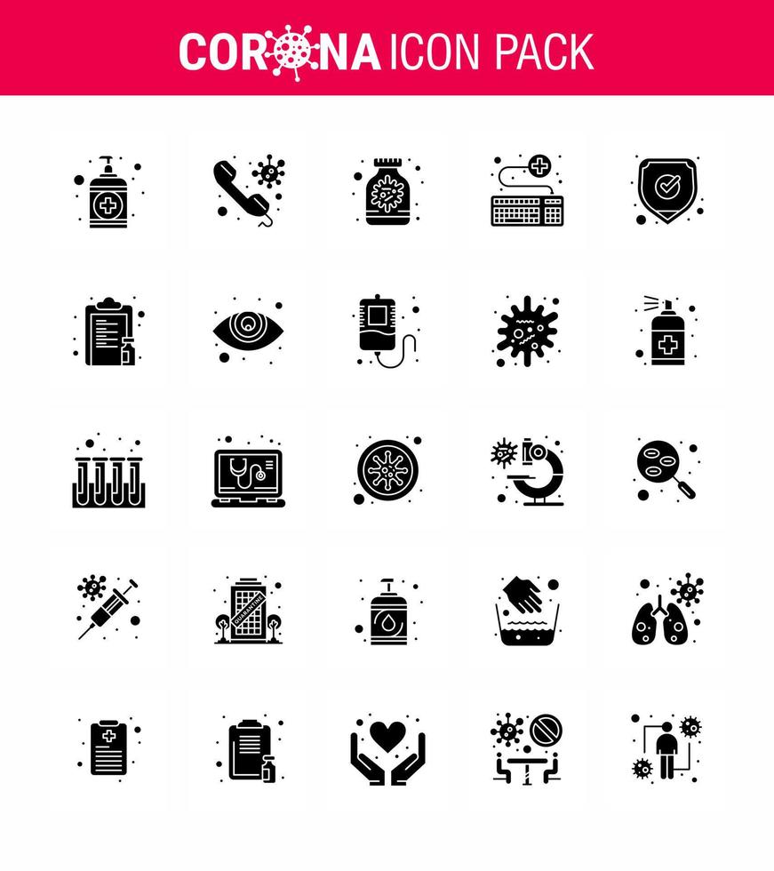 25 solide glyph coronavirus covid19 icoon pak zo net zo overleven online telefoontje toetsenbord fles virale coronavirus 2019november ziekte vector ontwerp elementen