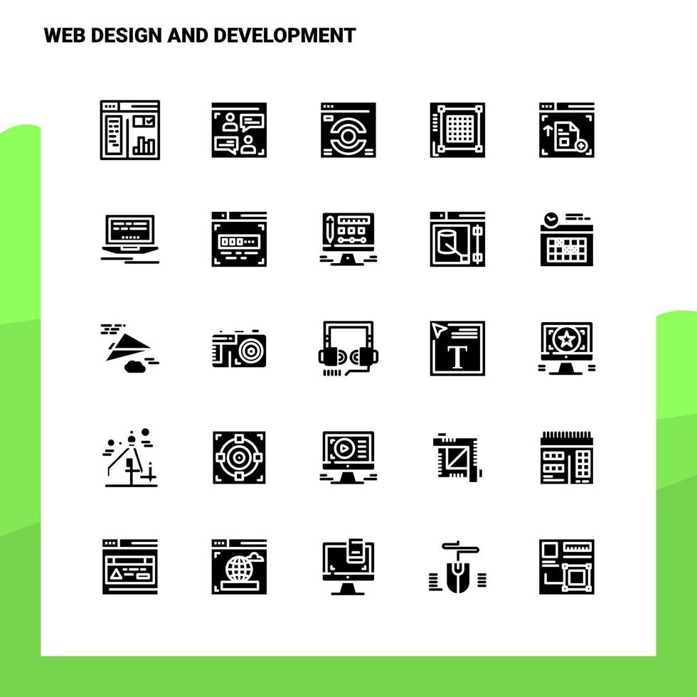 25 web ontwerp en ontwikkeling icoon reeks solide glyph icoon vector illustratie sjabloon voor web en mobiel ideeën voor bedrijf bedrijf