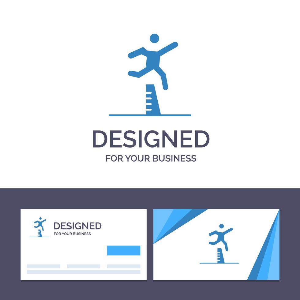 creatief bedrijf kaart en logo sjabloon atleet jumping loper rennen steeplechase vector illustratie