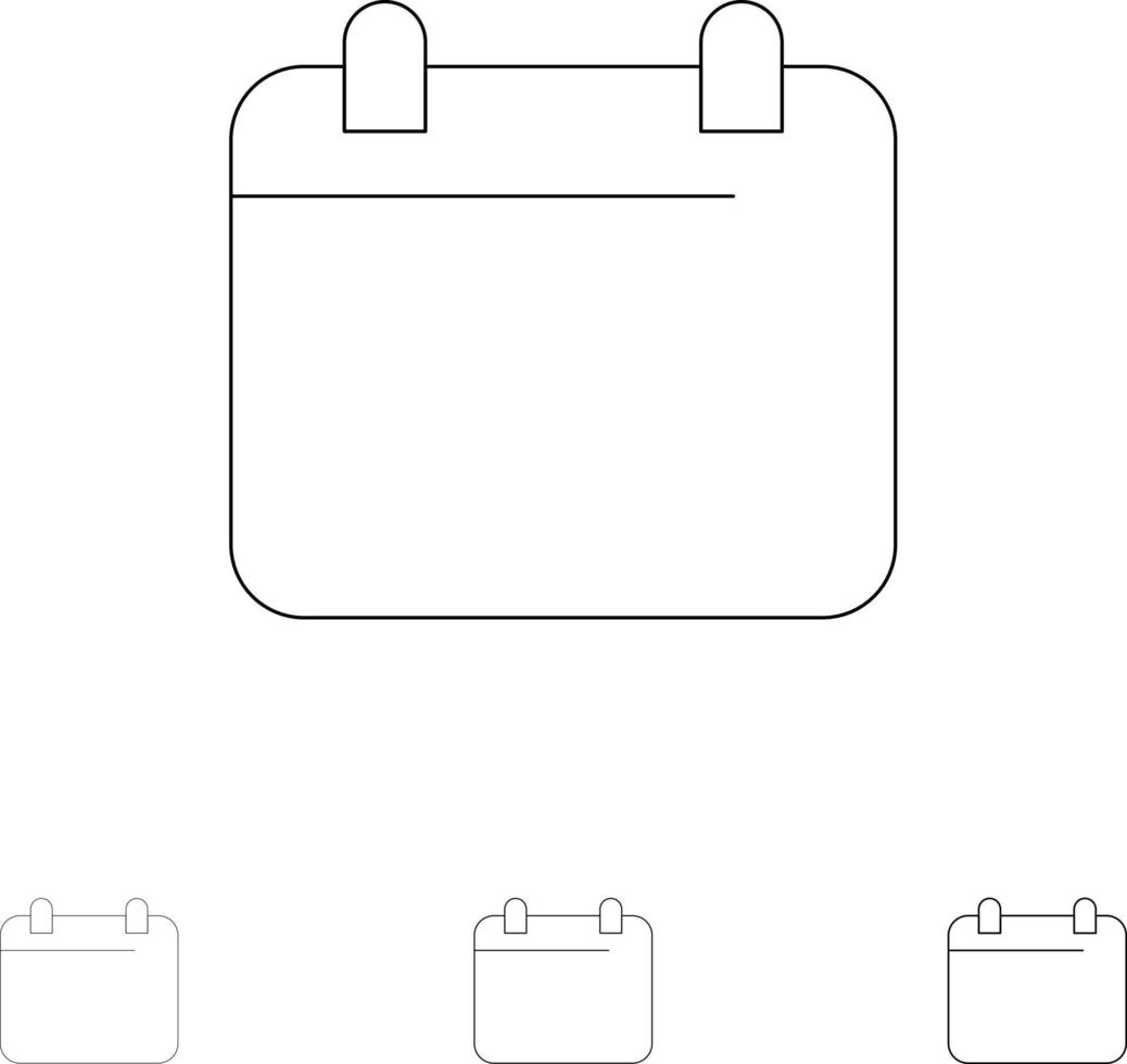 kalender dag datum jaar stoutmoedig en dun zwart lijn icoon reeks vector