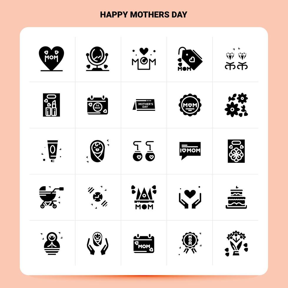 solide 25 gelukkig moeders dag icoon reeks vector glyph stijl ontwerp zwart pictogrammen reeks web en mobiel bedrijf ideeën ontwerp vector illustratie