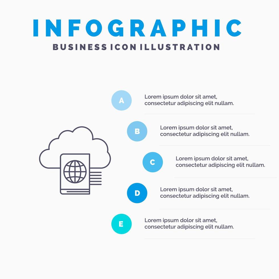 wolk lezing map uploaden lijn icoon met 5 stappen presentatie infographics achtergrond vector