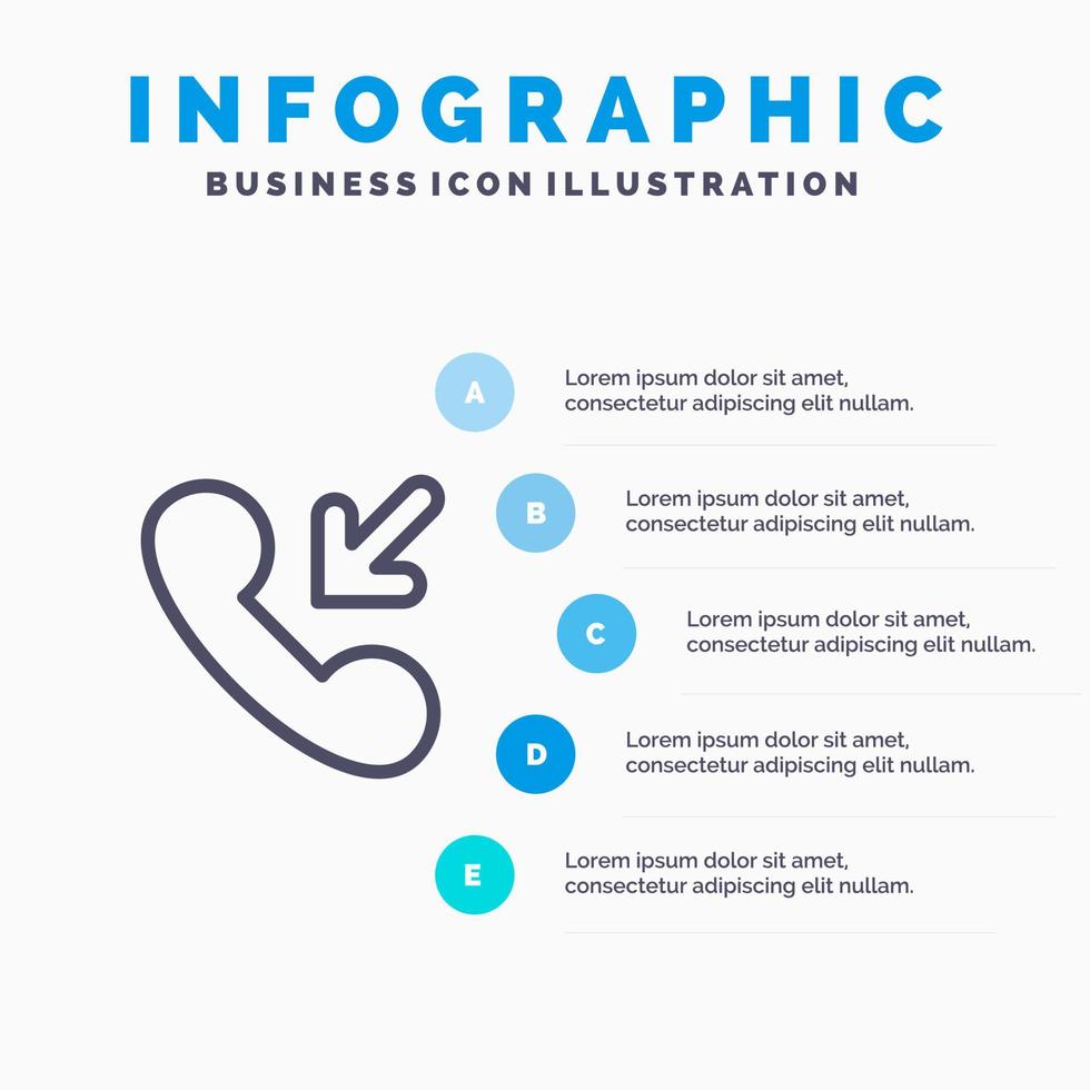 antwoord telefoontje inkomend lijn icoon met 5 stappen presentatie infographics achtergrond vector