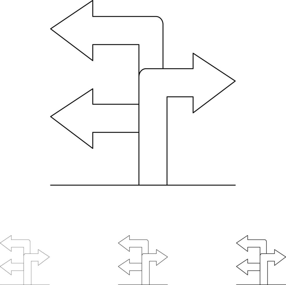 pijl richting navigatie stoutmoedig en dun zwart lijn icoon reeks vector