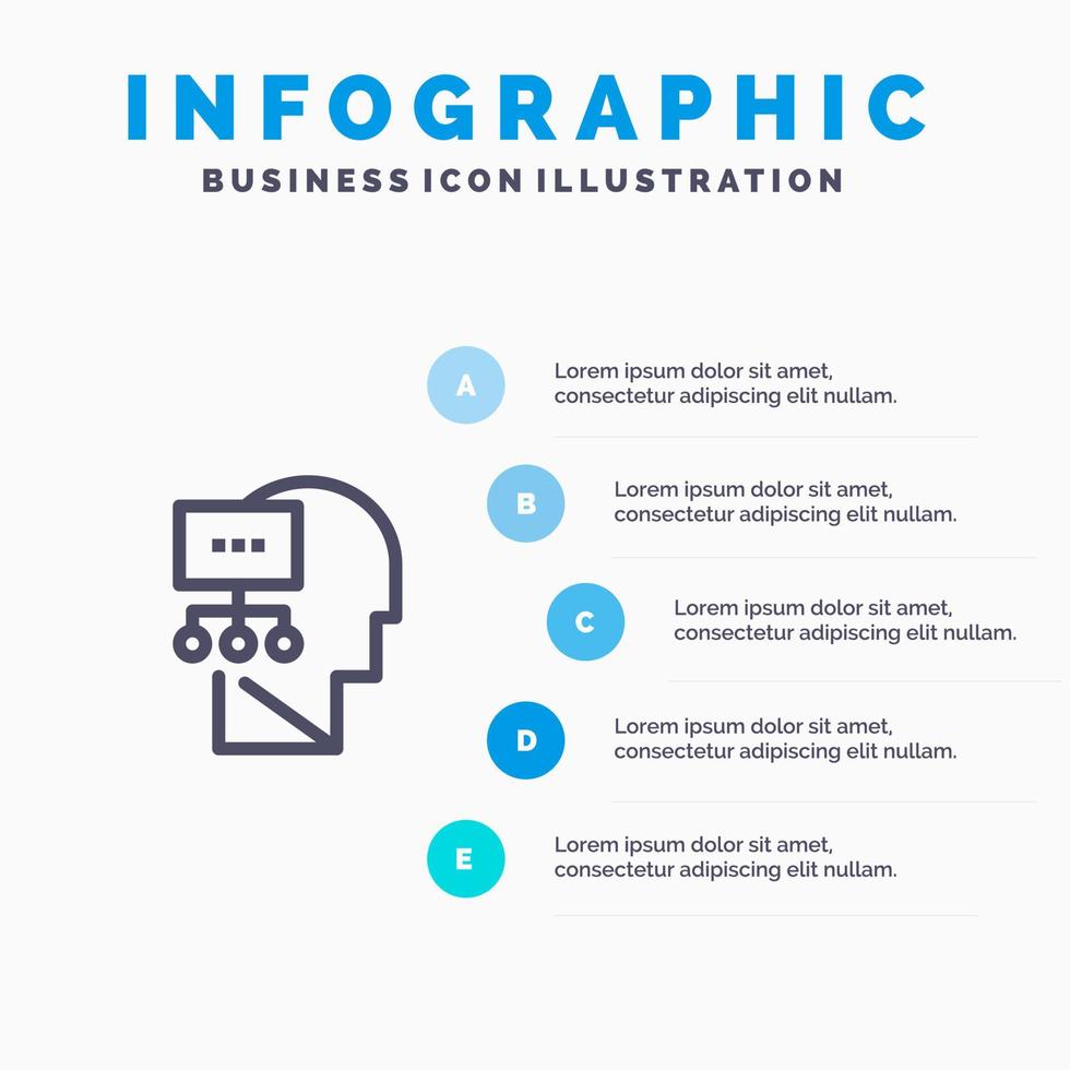 planning theorie geest hoofd lijn icoon met 5 stappen presentatie infographics achtergrond vector