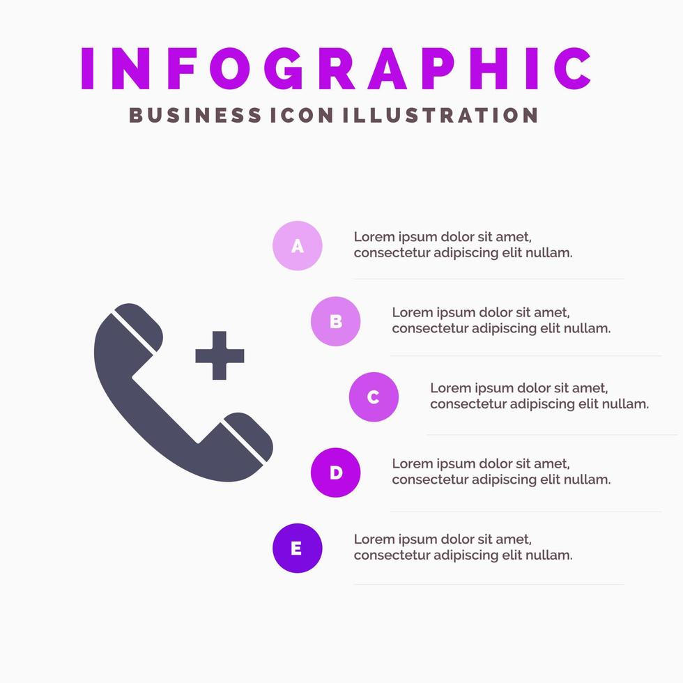 telefoontje ring ziekenhuis telefoon verwijderen solide icoon infographics 5 stappen presentatie achtergrond vector