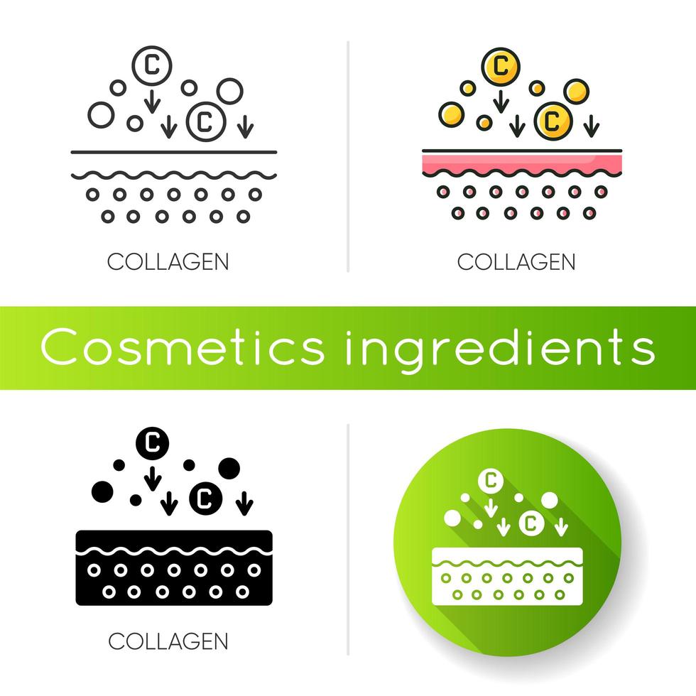 collageen pictogram. chemische componenten. dermatologie en cosmetologie. huidverzorgingsbehandeling. vector