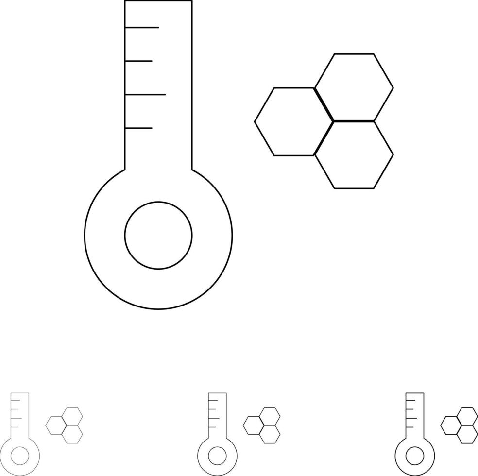 temperatuur temperatuur meter thermometer stoutmoedig en dun zwart lijn icoon reeks vector