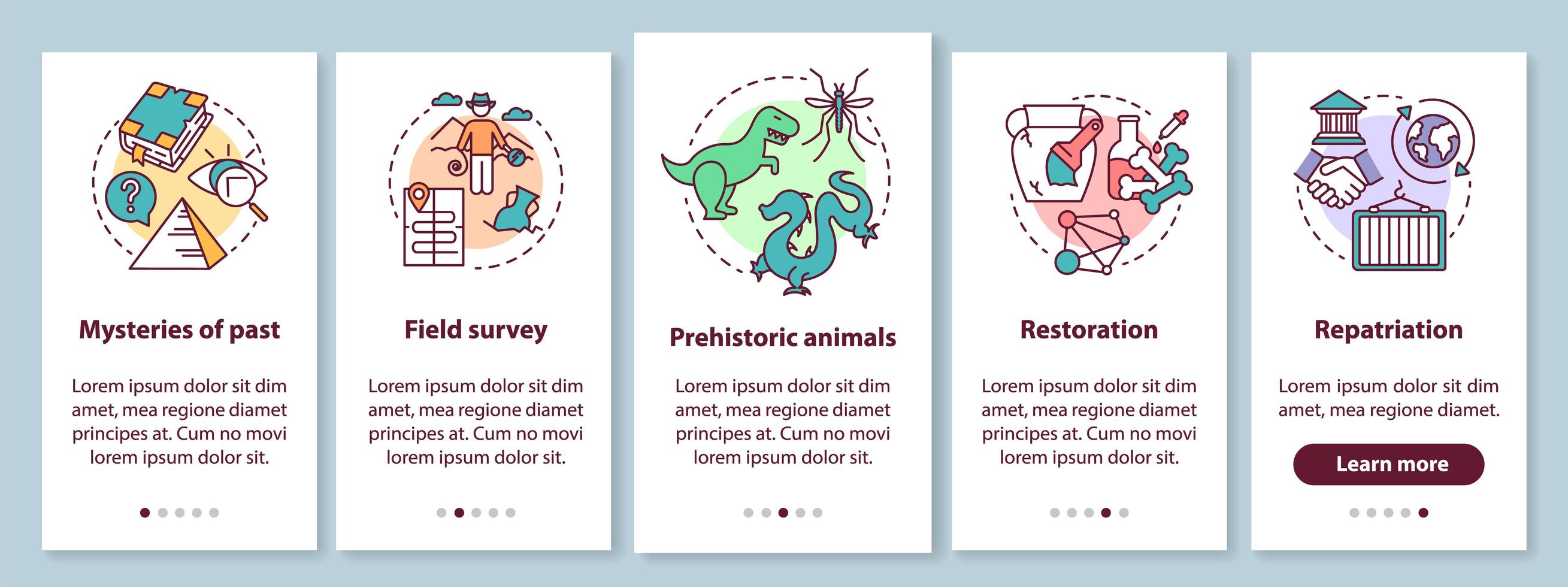 archeologie onboarding mobiele app-paginascherm met lineaire concepten. vector