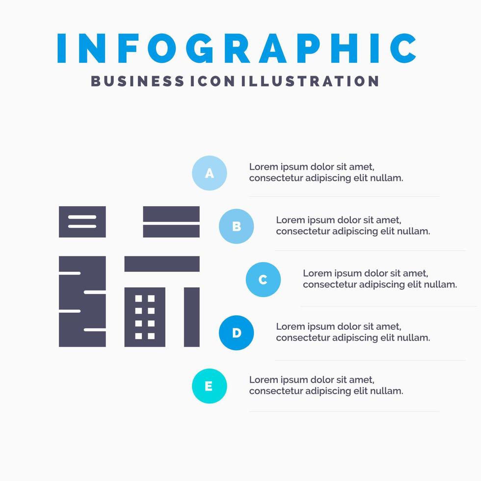 reclame inhoud voorzien zijn van inheems premie solide icoon infographics 5 stappen presentatie achtergrond vector