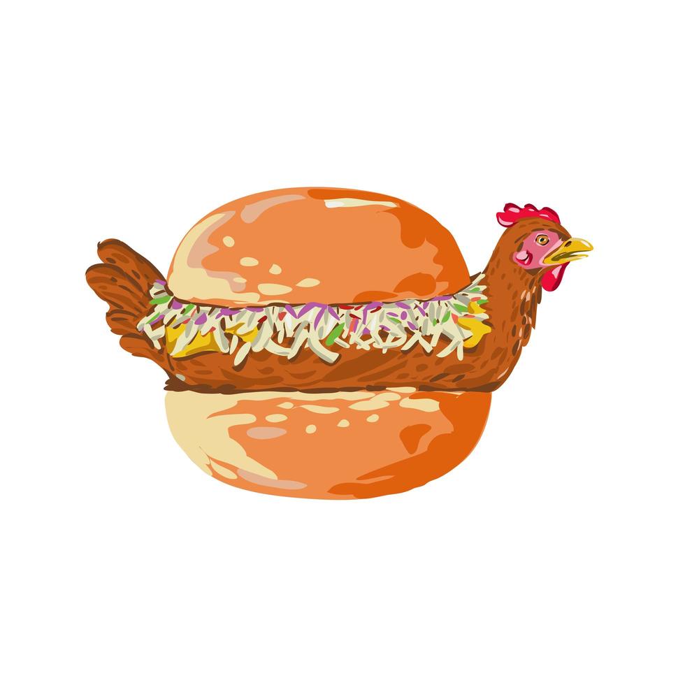 vogel in broodje sandwich retro vector