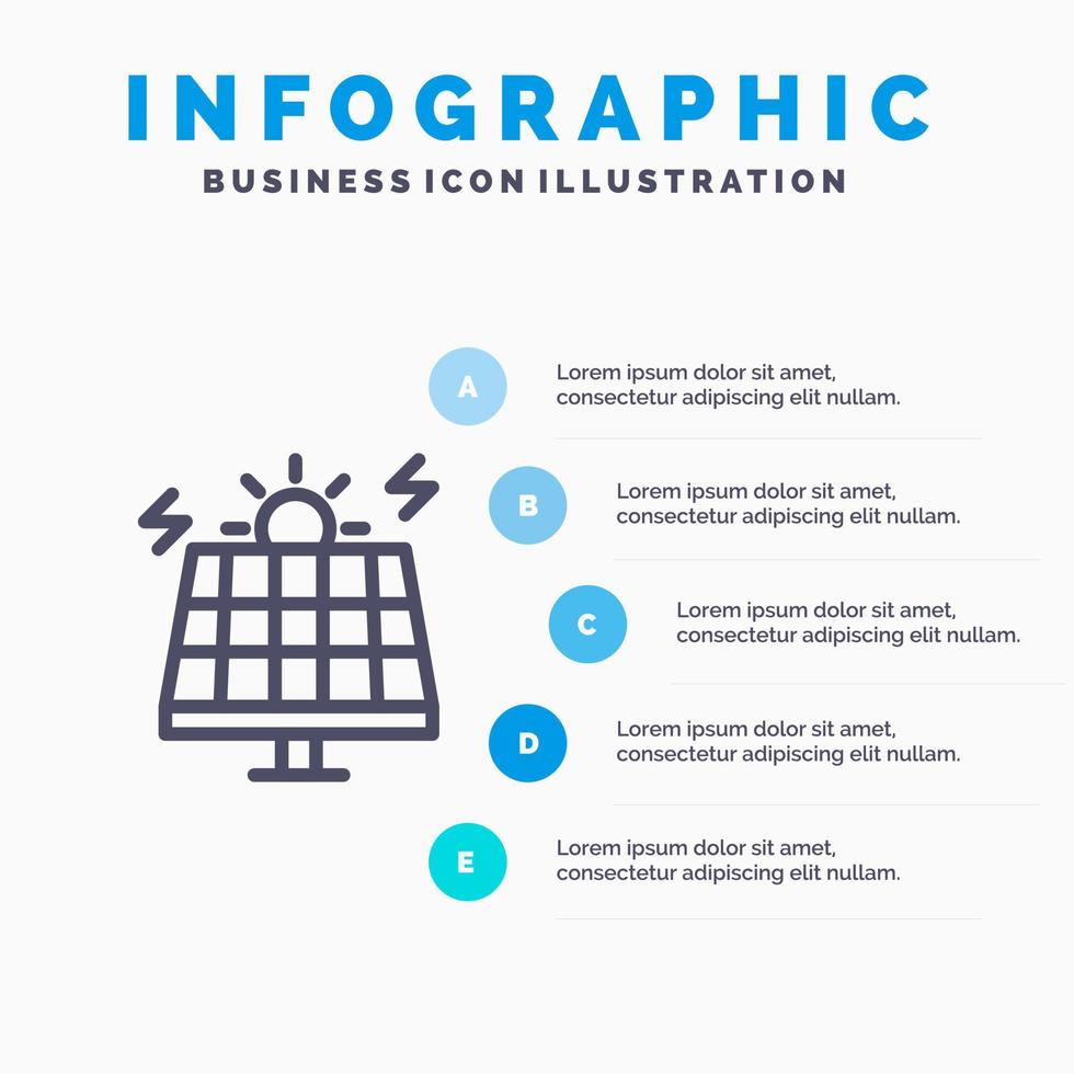 energie milieu groen zonne- lijn icoon met 5 stappen presentatie infographics achtergrond vector