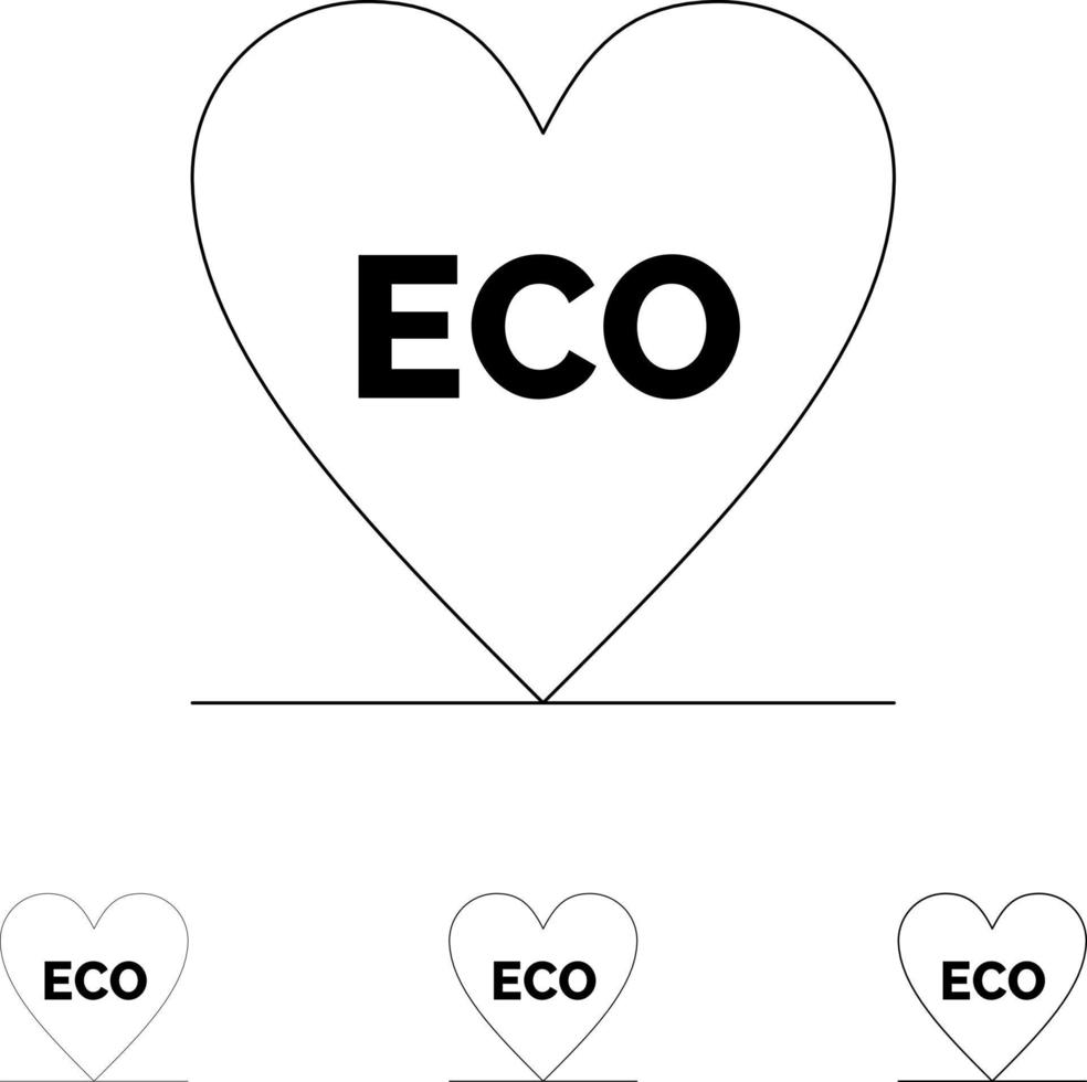 eco hart liefde milieu stoutmoedig en dun zwart lijn icoon reeks vector