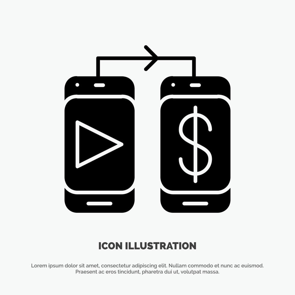 mobiel dollar geld solide glyph icoon vector