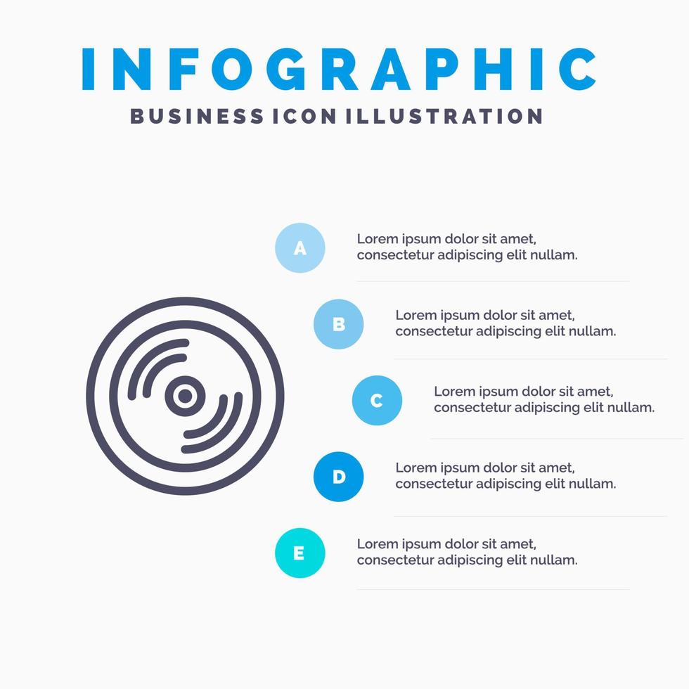 CD DVD schijf onderwijs blauw infographics sjabloon 5 stappen vector lijn icoon sjabloon