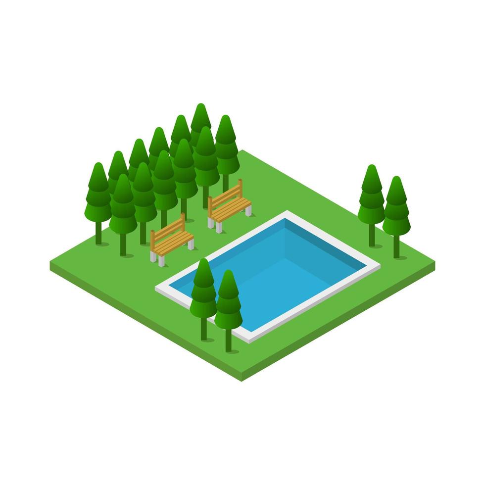 isometrisch zwembad geïllustreerd op witte achtergrond vector