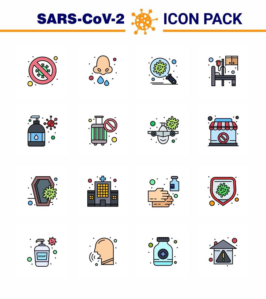 16 vlak kleur gevulde lijn reeks van corona virus epidemie pictogrammen zo net zo ziekenhuis verspreiding druppels veiligheid corona virale coronavirus 2019november ziekte vector ontwerp elementen