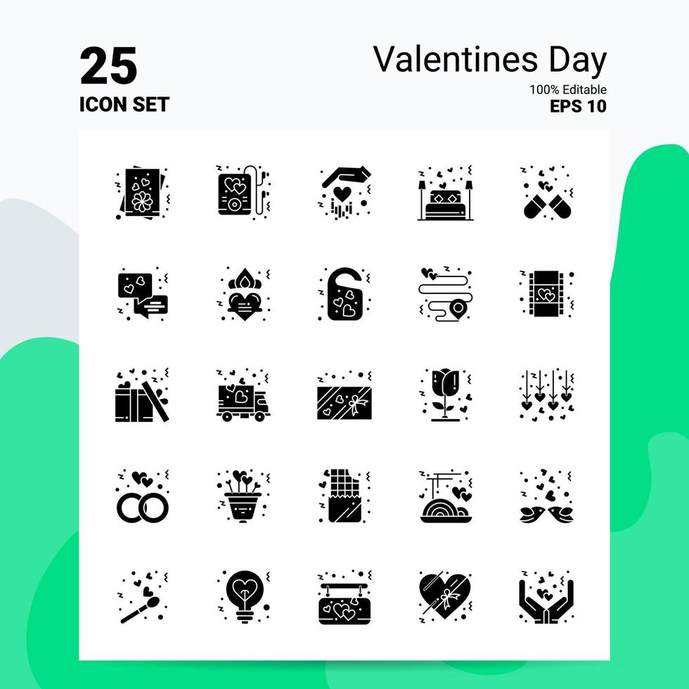 25 valentijnsdag dag icoon reeks 100 bewerkbare eps 10 bestanden bedrijf logo concept ideeën solide glyph icoon ontwerp vector