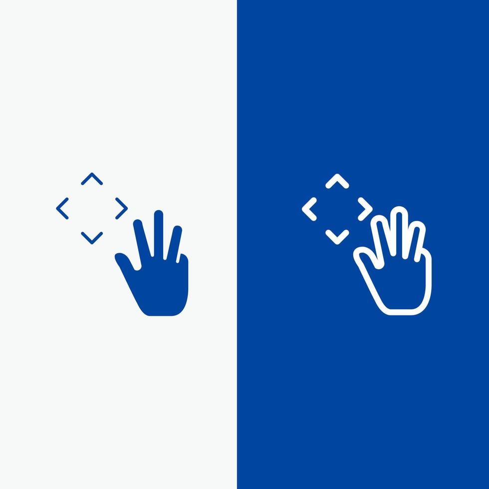 hand- hand- cursor omhoog kruis lijn en glyph solide icoon blauw banier lijn en glyph solide icoon blauw banier vector