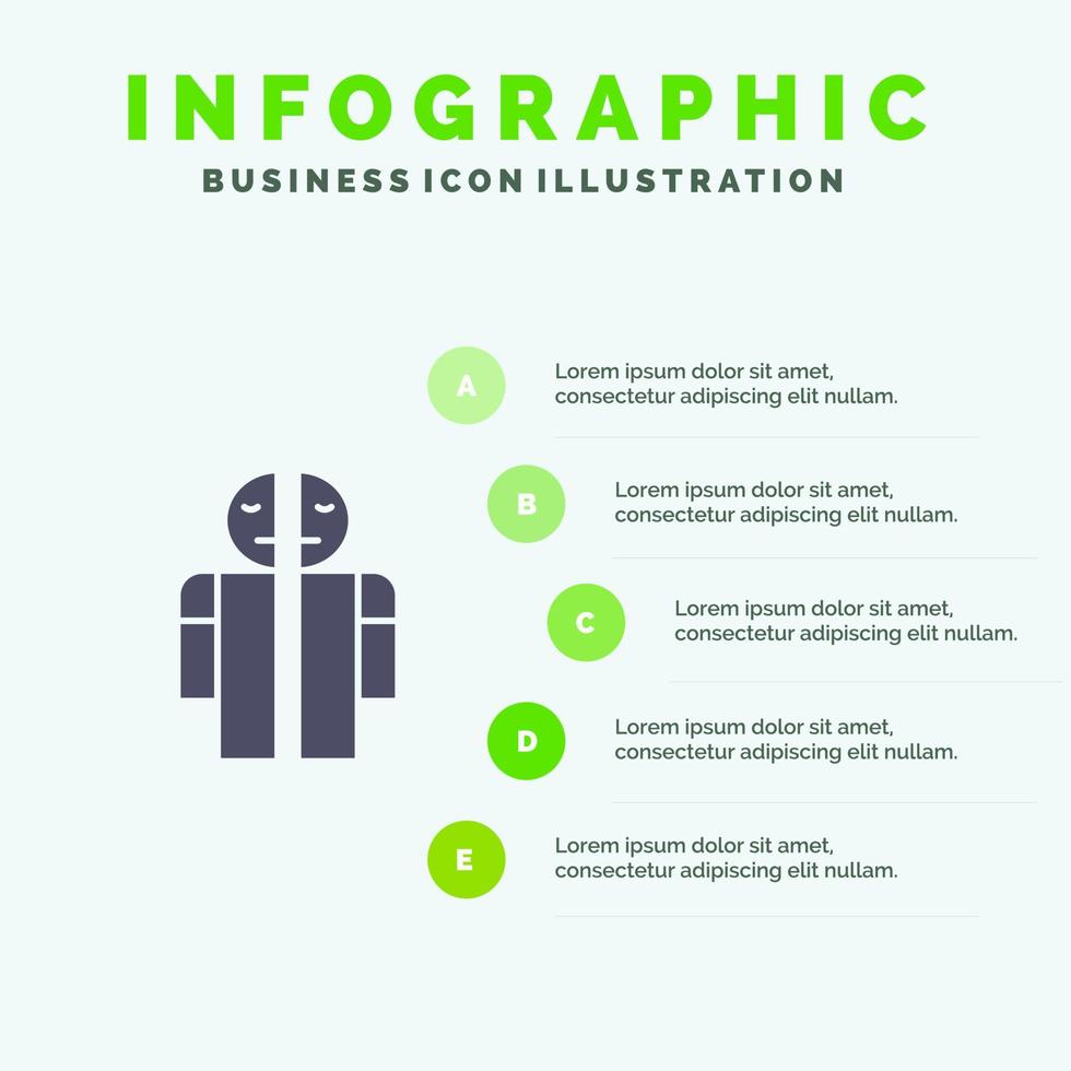 Mens gebroken gebroken medisch menselijk solide icoon infographics 5 stappen presentatie achtergrond vector