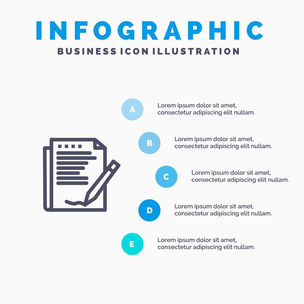 overeenkomst verslag doen van het formulier lay-out papier lijn icoon met 5 stappen presentatie infographics achtergrond vector