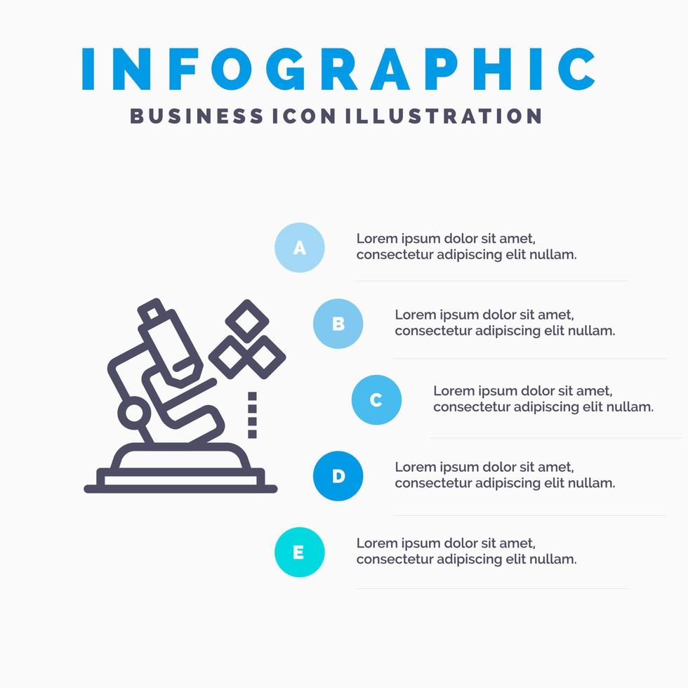 microscoop wetenschap laboratorium medisch lijn icoon met 5 stappen presentatie infographics achtergrond vector