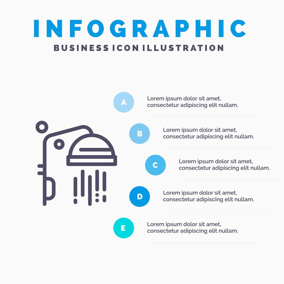 badkamer schoon douche lijn icoon met 5 stappen presentatie infographics achtergrond vector