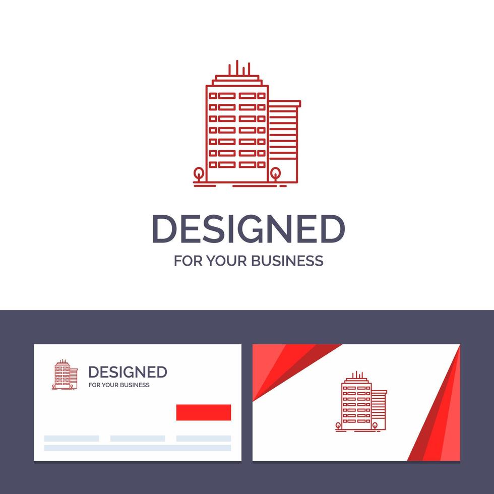 creatief bedrijf kaart en logo sjabloon gebouw wolkenkrabber kantoor top vector illustratie