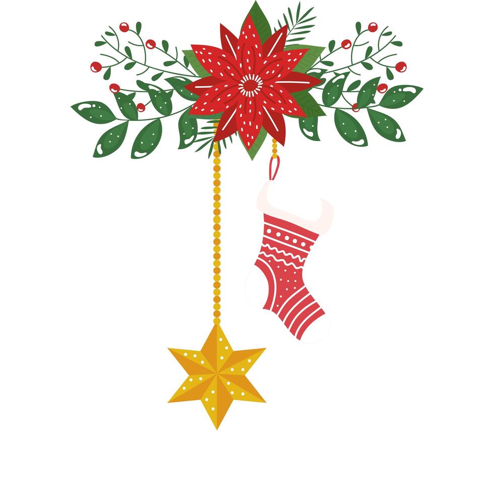 sok en ster van Kerstmis opknoping met geïsoleerde bloem pictogram vector