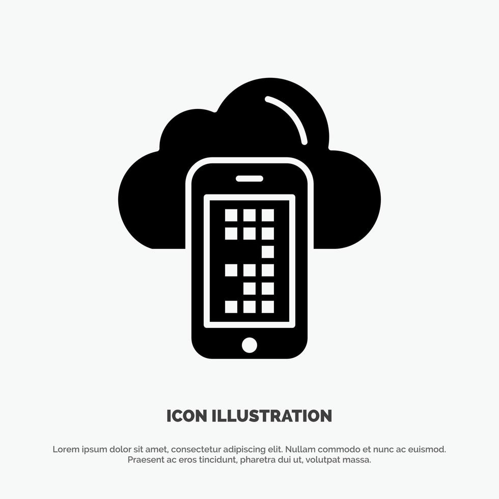 wolk berekenen mobiel cel solide zwart glyph icoon vector