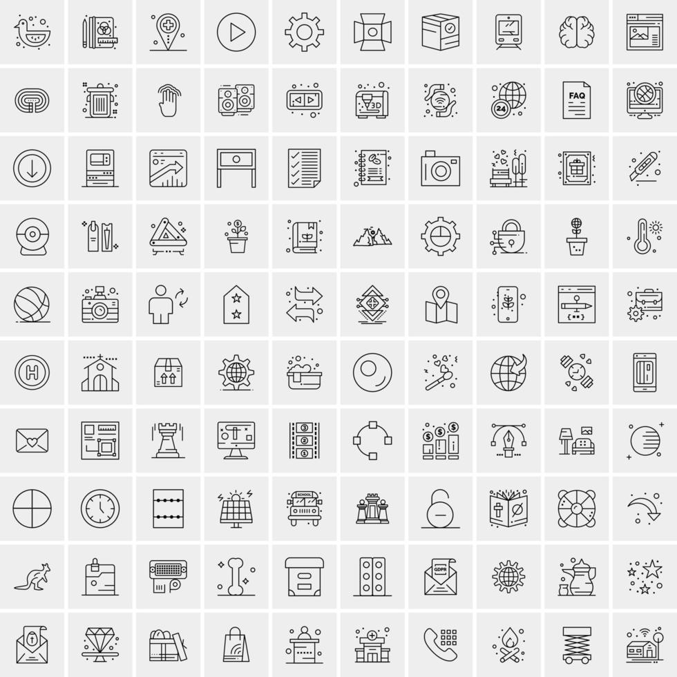 pak van 100 universeel lijn pictogrammen voor mobiel en web vector