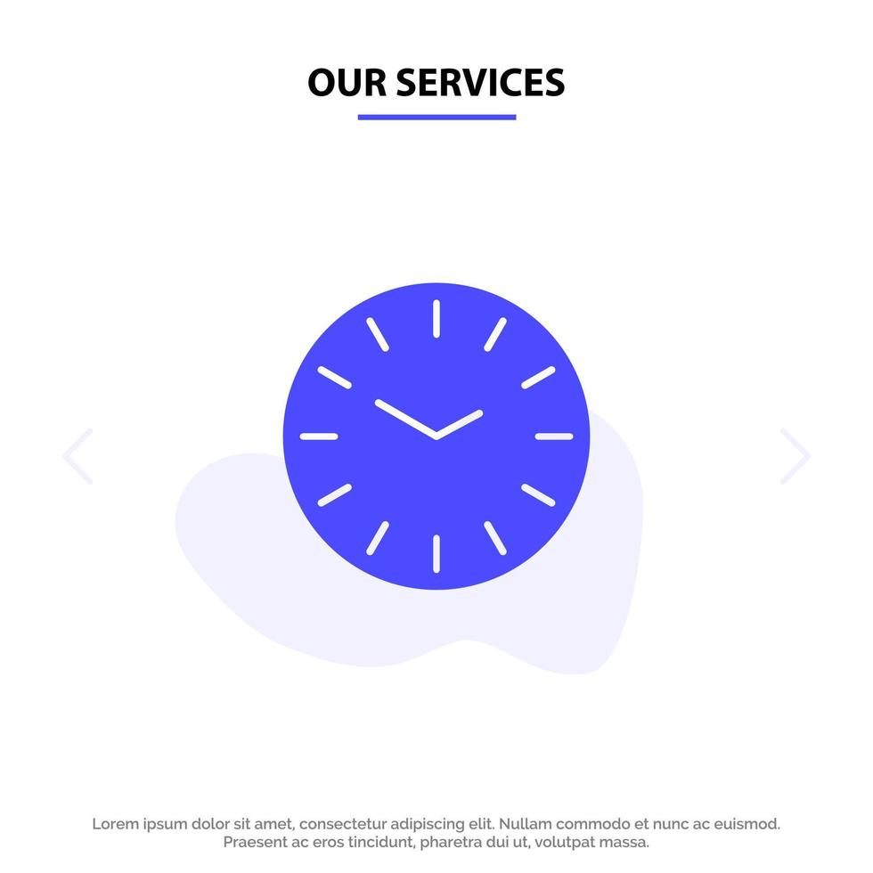 onze Diensten tijd klok schoonmaak solide glyph icoon web kaart sjabloon vector
