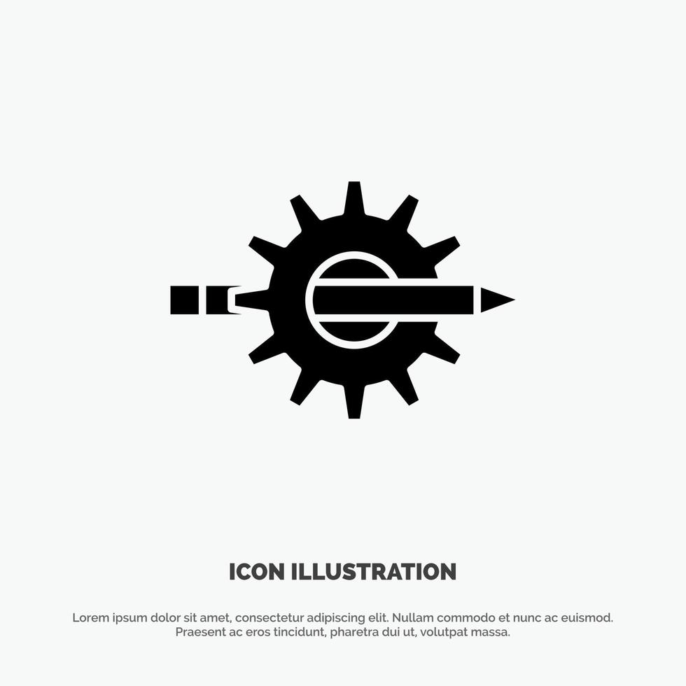 inhoud schrijven ontwerp ontwikkeling uitrusting productie solide glyph icoon vector