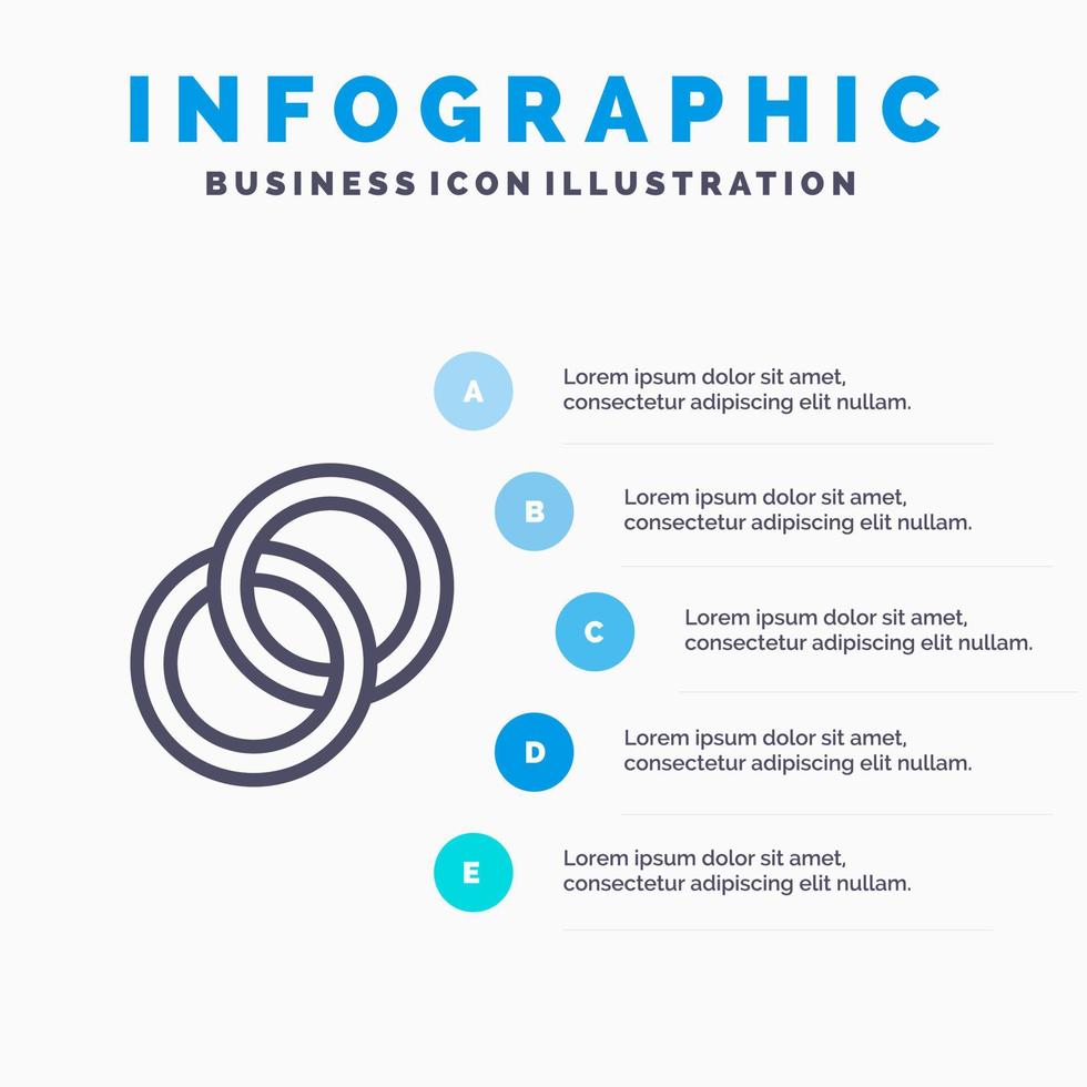 ring bruiloft paar verloving lijn icoon met 5 stappen presentatie infographics achtergrond vector