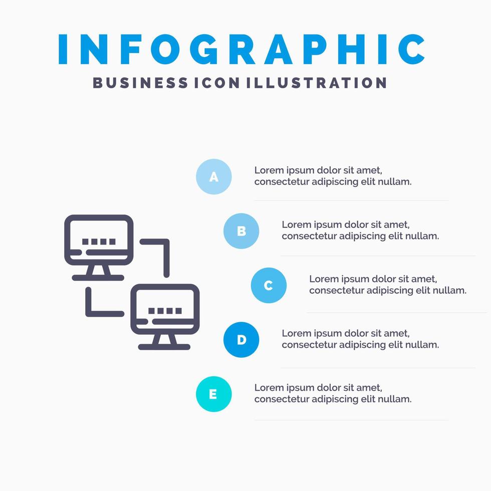 computer netwerk berekenen computers blauw infographics sjabloon 5 stappen vector lijn icoon sjabloon