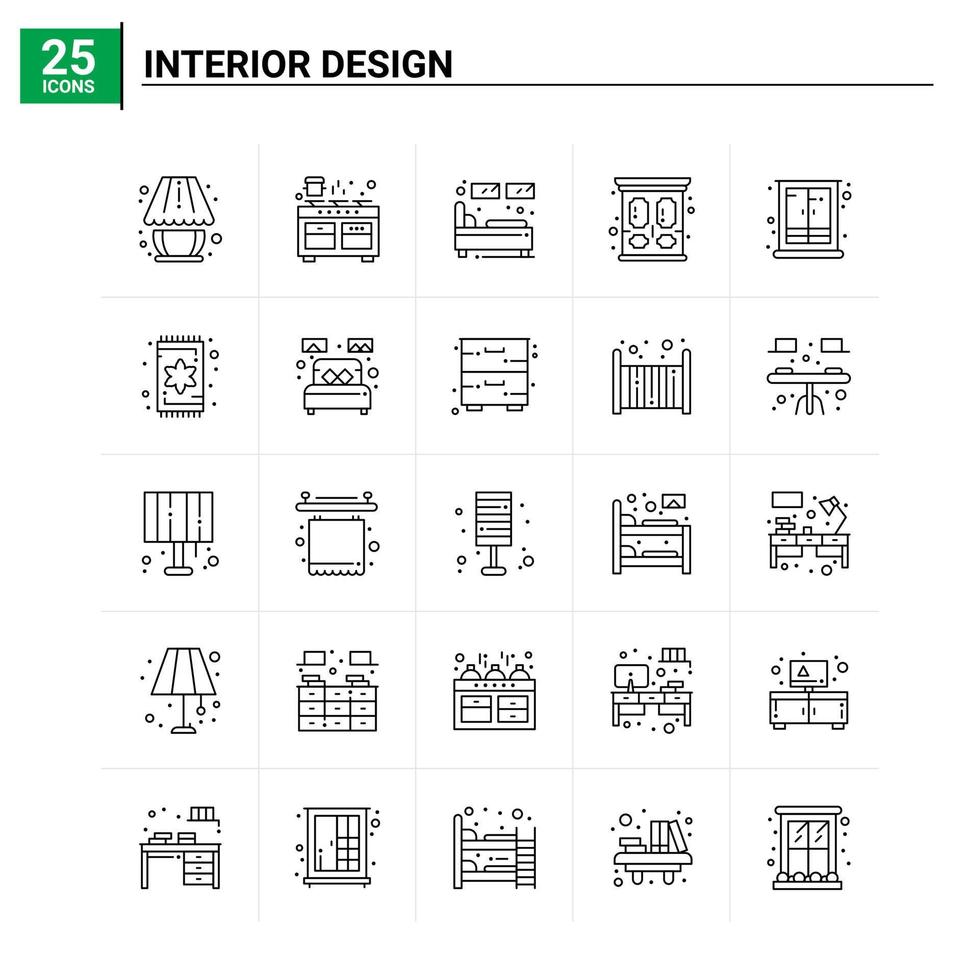 25 interieur ontwerp icoon reeks vector achtergrond